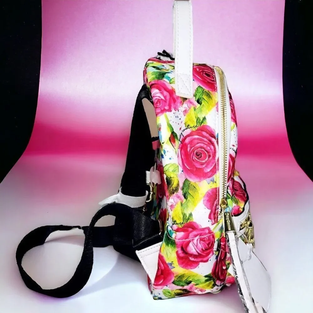 Juicy Couture colorful pink roses floral backpack NWT